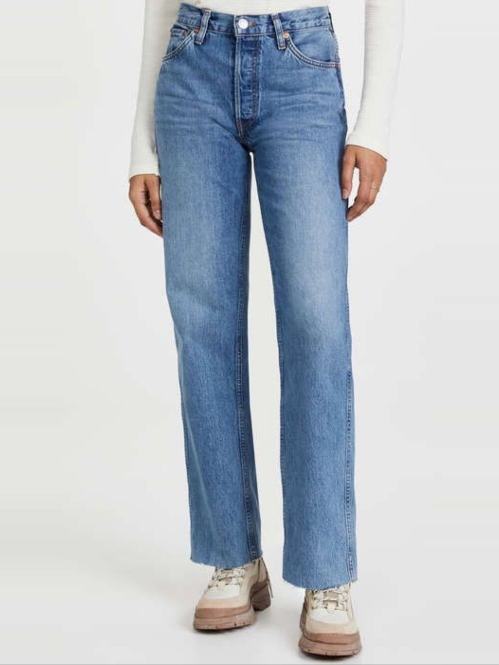 Re/Done Blue Dark Wash Denim 90s High Rise Loose Distressed Raw Hem Jeans
